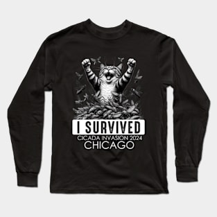 Chicago Cicada Invasion Survivor Funny Cat Long Sleeve T-Shirt